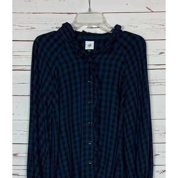 CAbi Women's M Medium Blue Black Aberdeen Shirt #3961 Buffalo Plaid Button Top - Picture 3 of 12